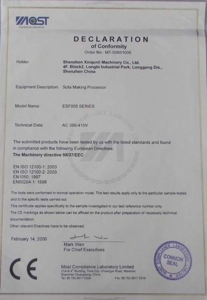 China Shenzhen Xinqunli Machinery Co., Ltd. Certificaciones